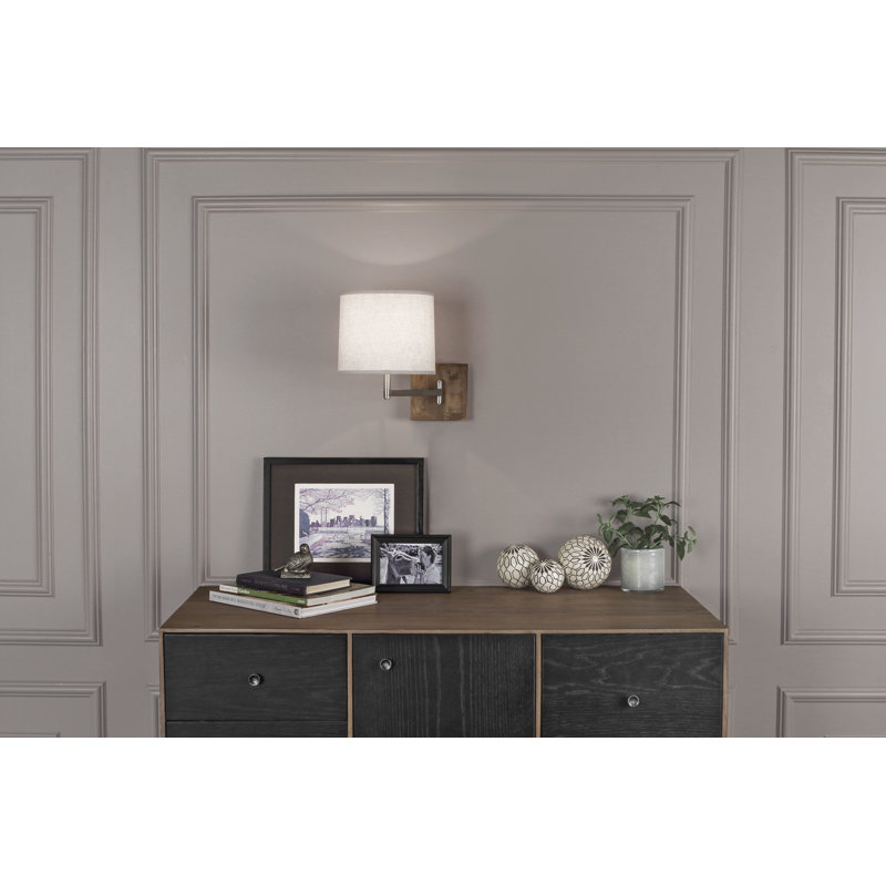 Oliver Rustic Nickel Swing Arm Sconce with Heather Linen Shade