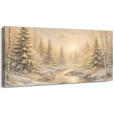 Tableau sur toile Forêt d'hiver, Impression photo Lever de soleil enneigé 30 x 60 cm