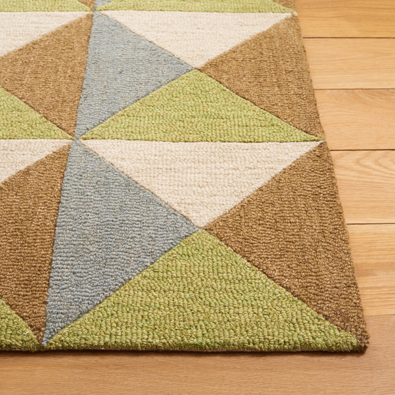 Glenwood Geometric Handmade Tufted Wool/Cotton Area Rug in Beige/Green, Runner 2'3" x 8'