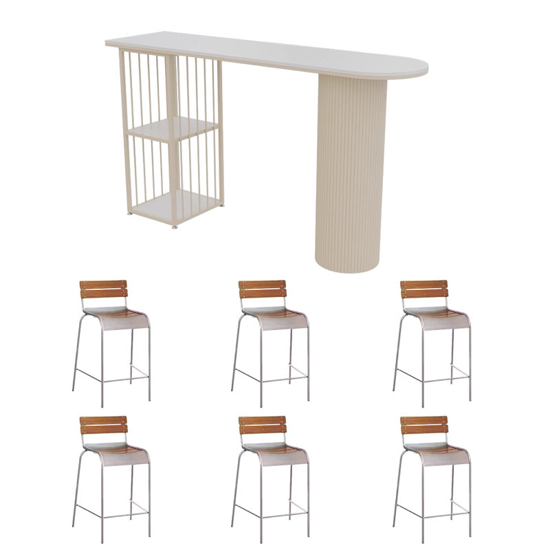 Table et chaise de bar Light Luxury, Blanc, Brun / Argenté, H 41,3 po x L 70,8 po x l 19,6 po