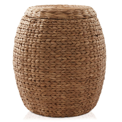 Round Water Hyacinth Storage Basket/Hamper with Lid - Cinnamon
