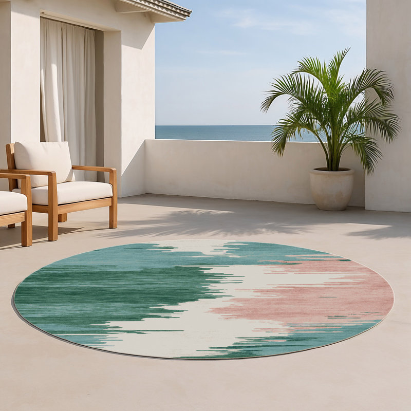 Tapis intérieur et extérieur beige Watercolor, Rond 5 pi