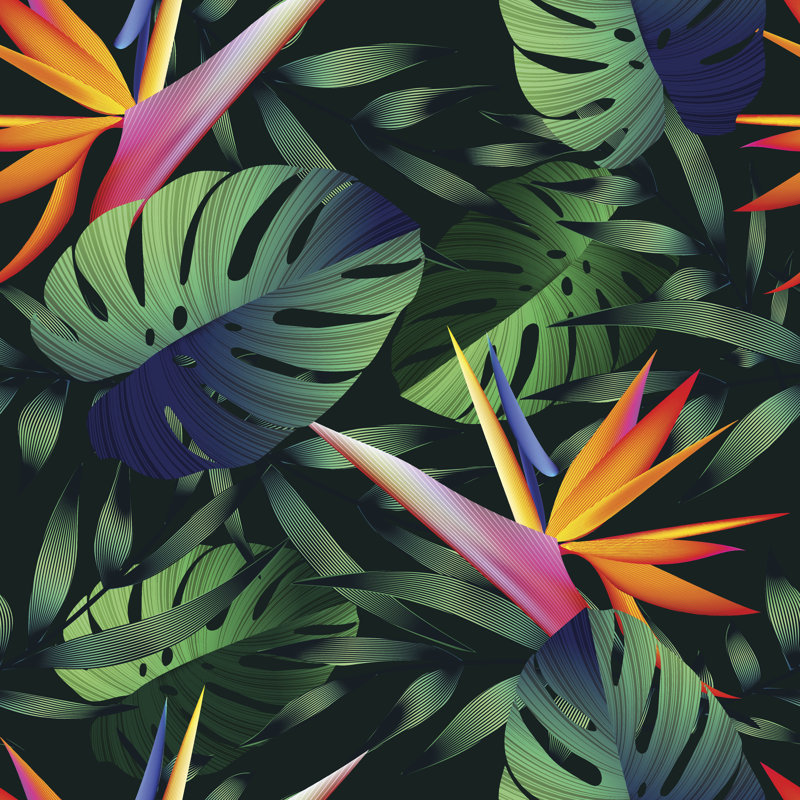 Tropical Flowers, Jungle Leaves, Bird Of Paradise Flower. by Zeffir - Wrapped Canvas Print, 91cm H x 91cm W