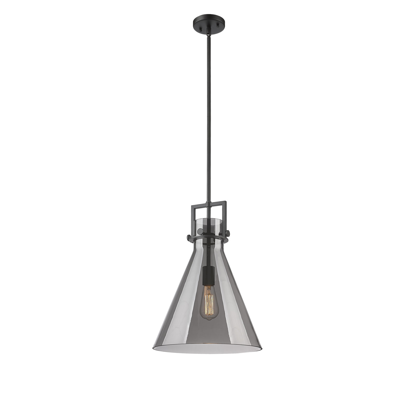 Coterie Single Light Glass Dimmable Pendant, 19.13" H x 14" W x 14" D, Plated Smoke, Matte Black