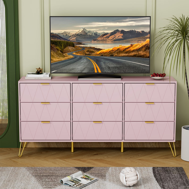 Telfair 58.9'' W 9 - Drawer Dresser, Pink