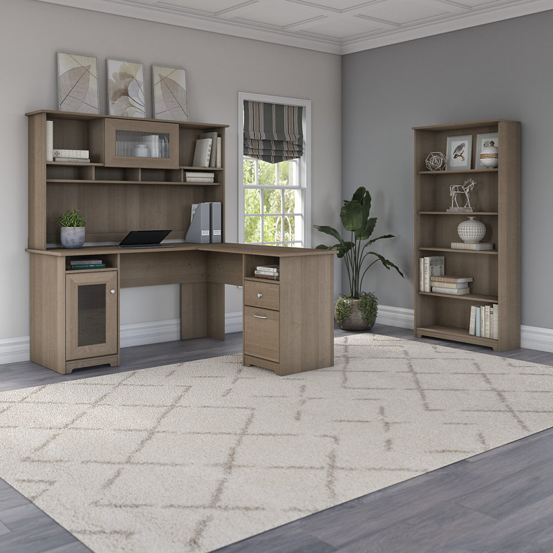 Ensemble de bureau d'ordinateur en L 4 pièces Shelonda, Gris cendré