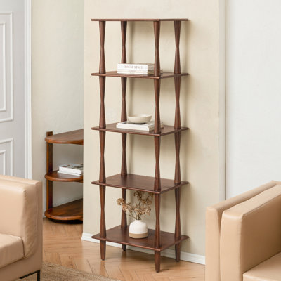 Kenzie Solid Wood 5 Tier Etagere Bookcase