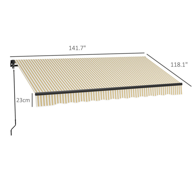 Auvent de jardin rétractable 12 pi x 10 pi, abri de soleil pour le patio avec manivelle, tissu protégé de 280 g / m², structure en aluminium stable, beige pour terrasse et balcon rétractable de 10 pi, manivelle avec parasol robuste