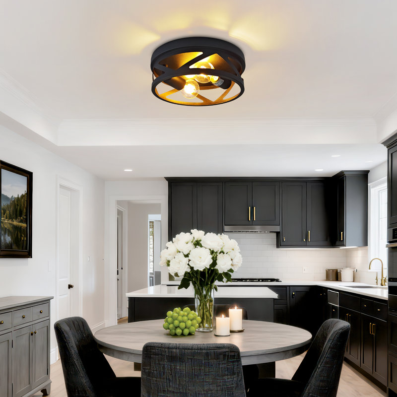 11 In. 2-Light Farmhouse Black Flush Mount Ceiling Light Fixture With Turnable Light Cap (1-Pack), 3.7" H x 3.7" W x 11" D, 2