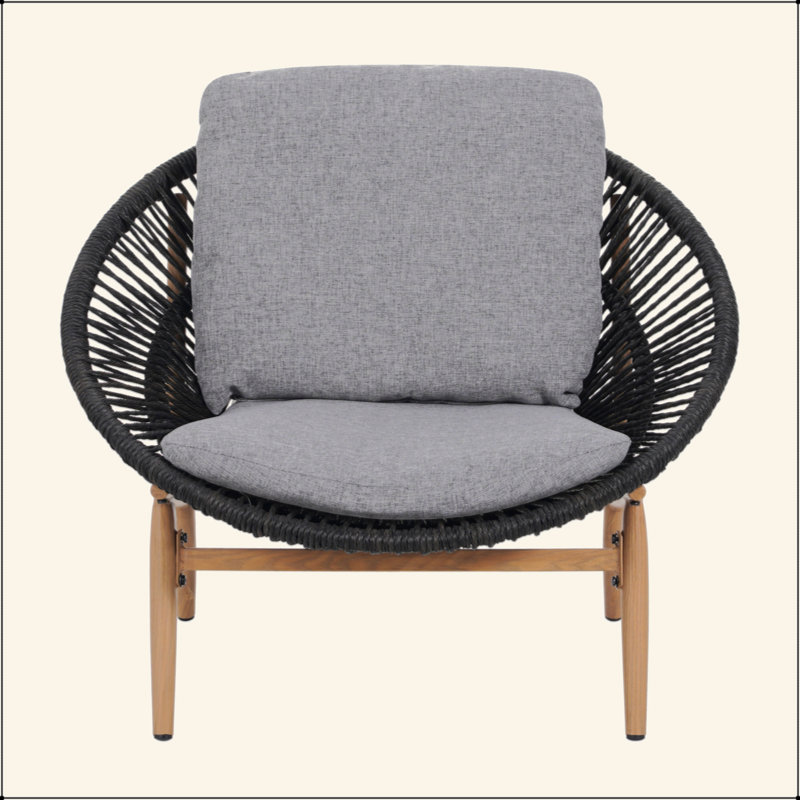 Chaise longue d'extérieur en osier de style papasan, osier avec coussin, 2, Gris foncé / Noir
