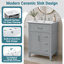 Ensemble de meuble-lavabo simple autoportant 24 po avec lavabo en céramique, 1 porte, 3 tiroirs rabattables et 3 tiroirs-1246191351