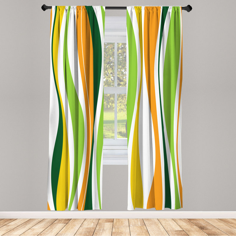 Microfiber Floral Semi-Sheer Rod Pocket Curtain Panels, 28" W x 63" L, White/Green/Yellow