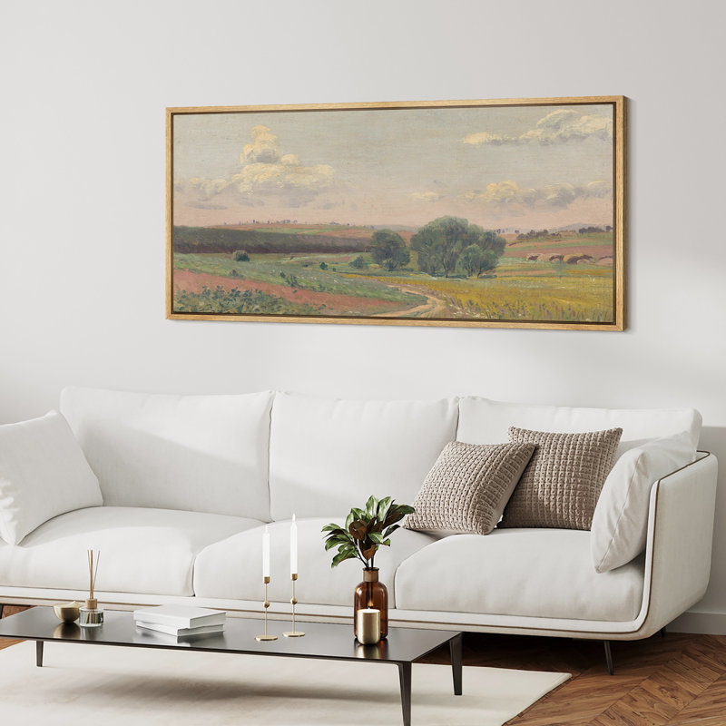«Spring Country Landscape Relaxing Calm», impression sur toile encadrée surdimensionnée, H 30 po x l 60 po, Naturel