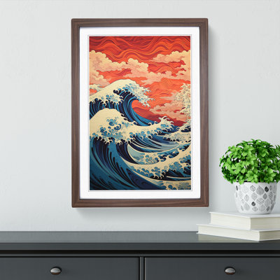 Wave Japanese Geometric No.4 - Single Picture Frame Print on Wood