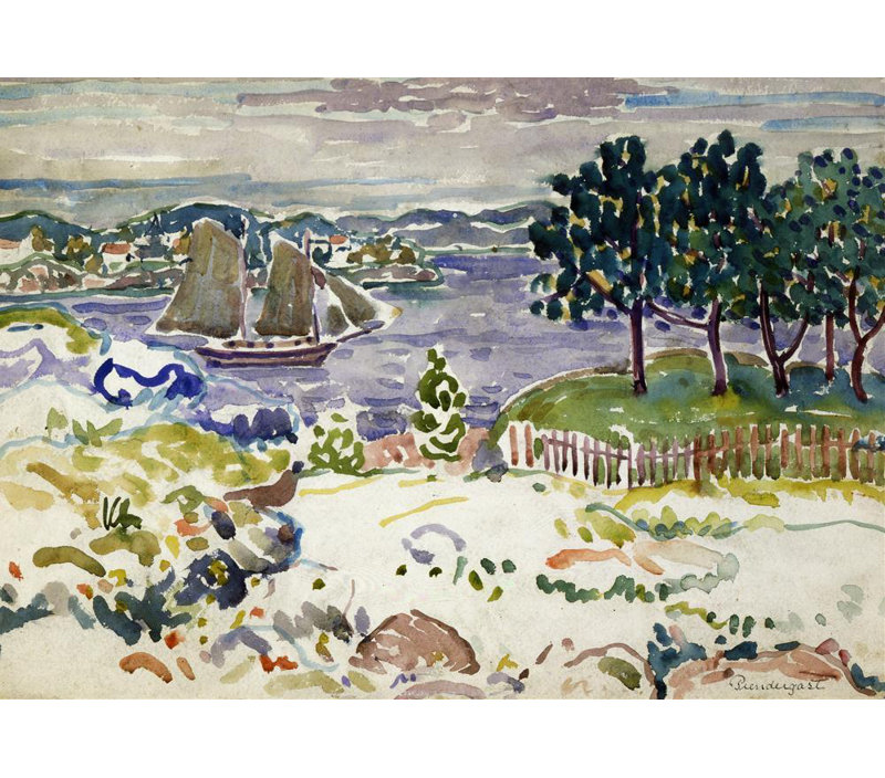 "Inlet avec voilier, Maine" par Maurice Prendergast - Art mural sur toile tendue avec châssis, H 48 po x l 33 po
