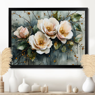 Indasha, aquarelle d'épines et de fleurs II - roses, art mural