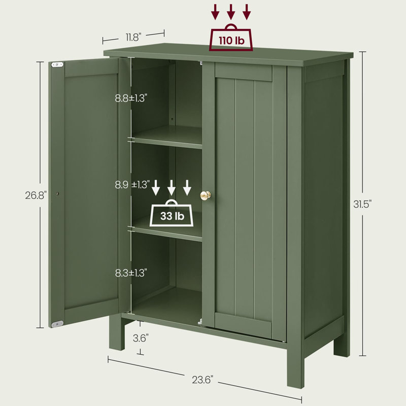 Bathroom Floor Storage Cabinet with 2 Adjustable Shelve, Forest Green