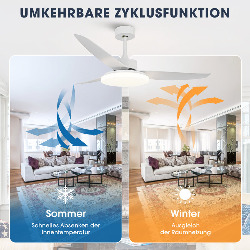 Cherrise 132cm Ceiling Fan with LED Lights, White