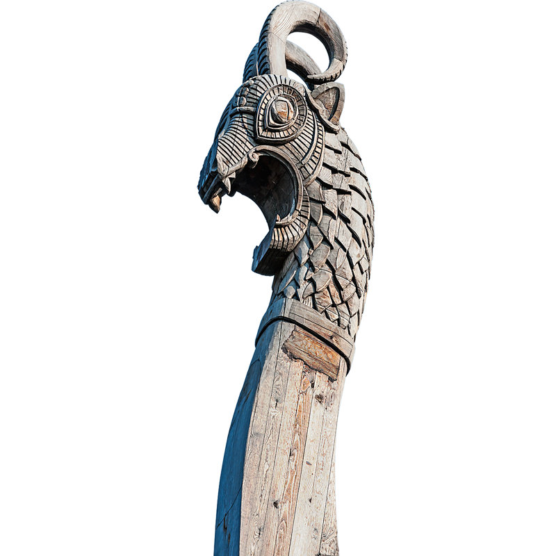 Tête de dragon en bois Viking