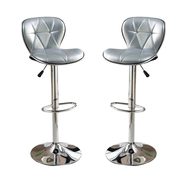 2 tabourets argentés - hauteur réglable avec similicuir et base en métal gris 2 pièces