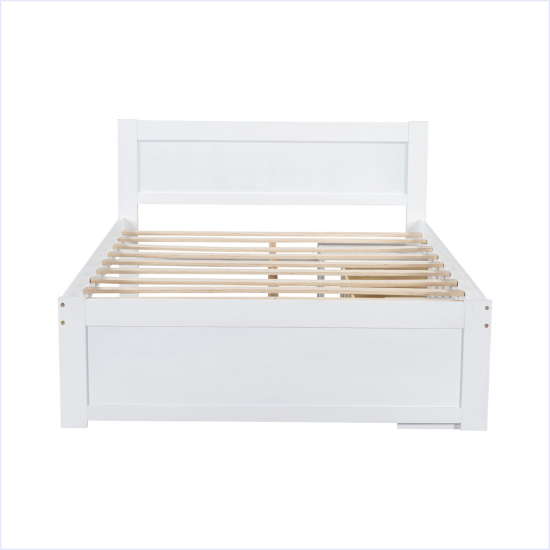 Lit plateforme double avec tiroir et deux tablettes, Blanc