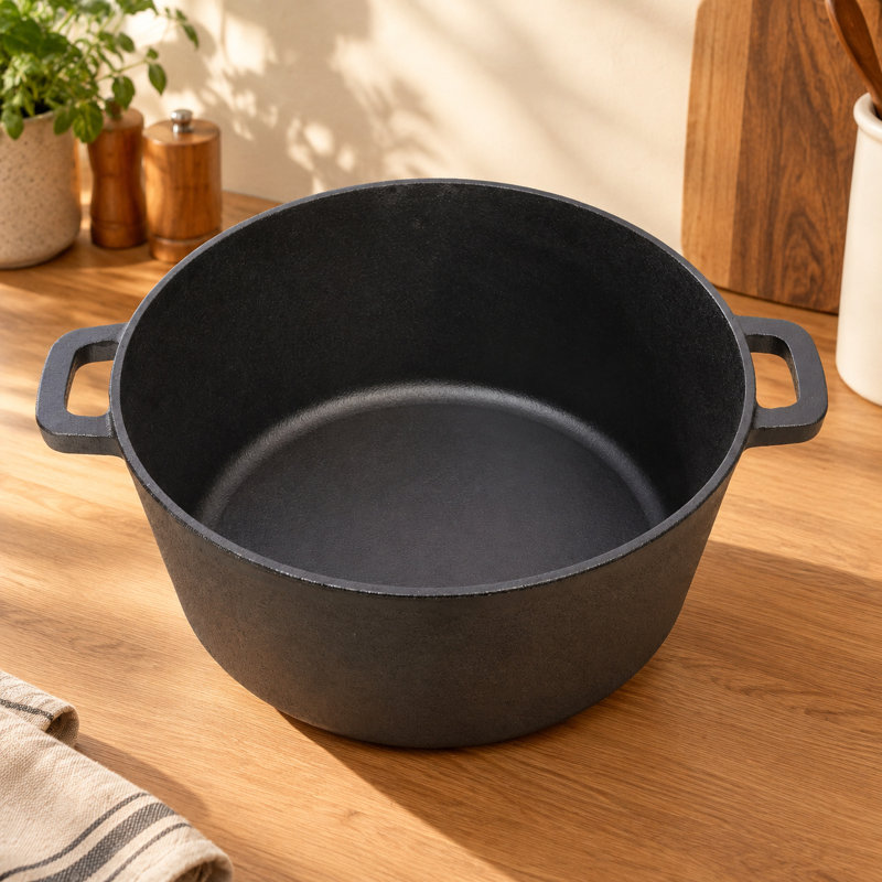 Cocotte en fonte pré-assaisonnée 2 en 1 avec deux poignées, fond de camping extérieur