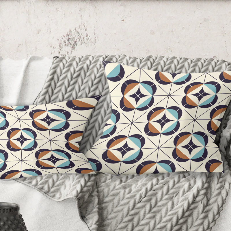 Coussin décoratif géométrique rétro V - Mid-Century, 18 po x 18 po