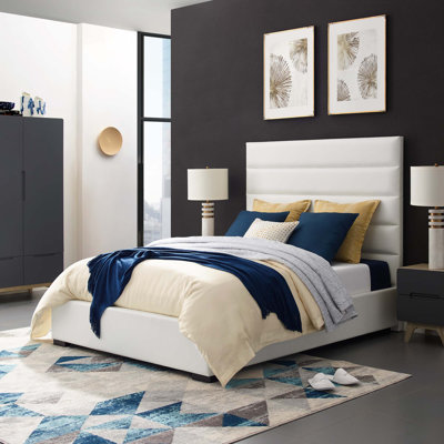 Genevieve Faux Leather King Platform Bed In White