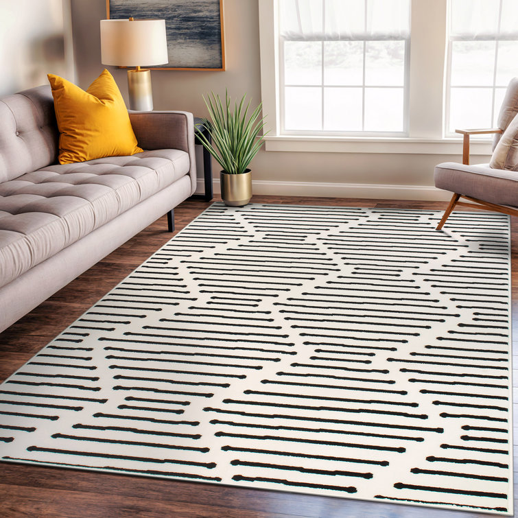 Boho Stripe Design Low Pile Performance Area Rug