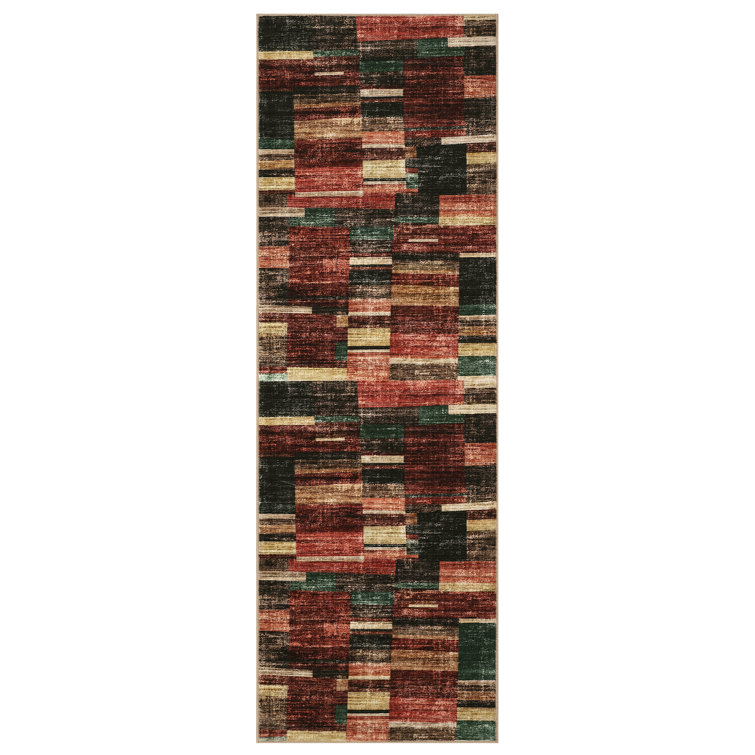 Modern Geometric Machine Washable Rug with Non-Slip Backing Non-Shedding Contemporary Accent Carpet Soft Low Pile Floor Cover for Living Room