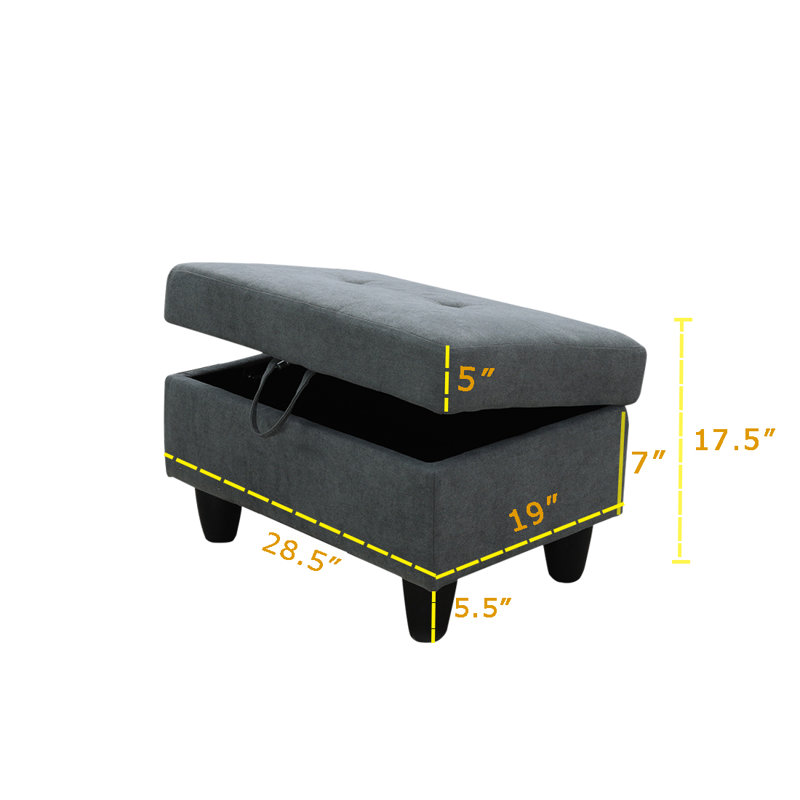 Upholstered Ottoman, Dark Gray