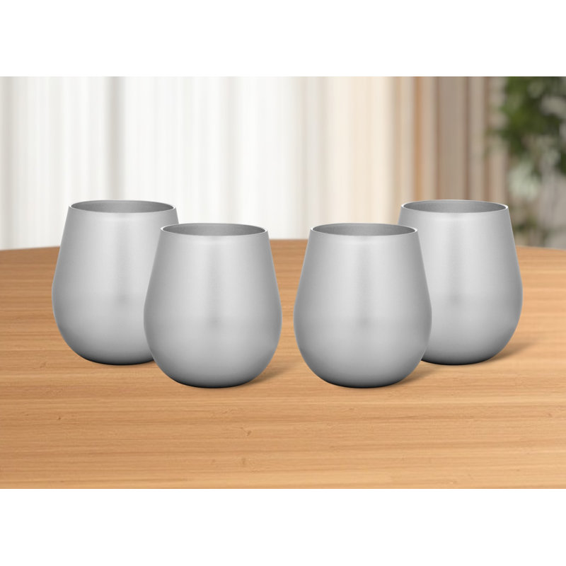 Set of Four Silver Acrylic Stemless All Purpose Wine Glass