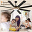 Ventilateur de plafond moderne Synia 72 po avec lumière et télécommande, moteur CC réversible à 6 vitesses, DEL à intensité variable, grand ventilateur de plafond noir pour salons-395284842