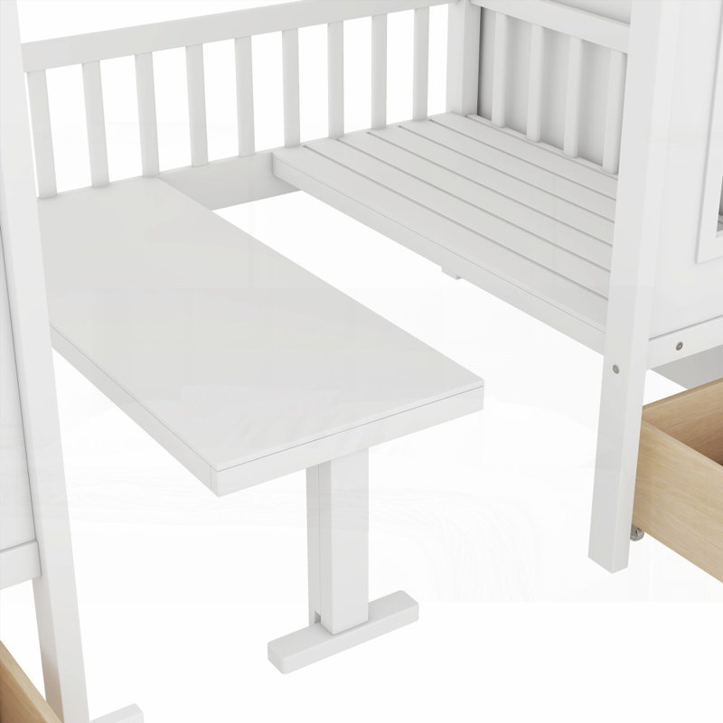 Lit simple superposé simple avec table convertible - Robuste Aucun sommier requis, L 93,1 po x l 42,1 po x H 77,25 po, Blanc