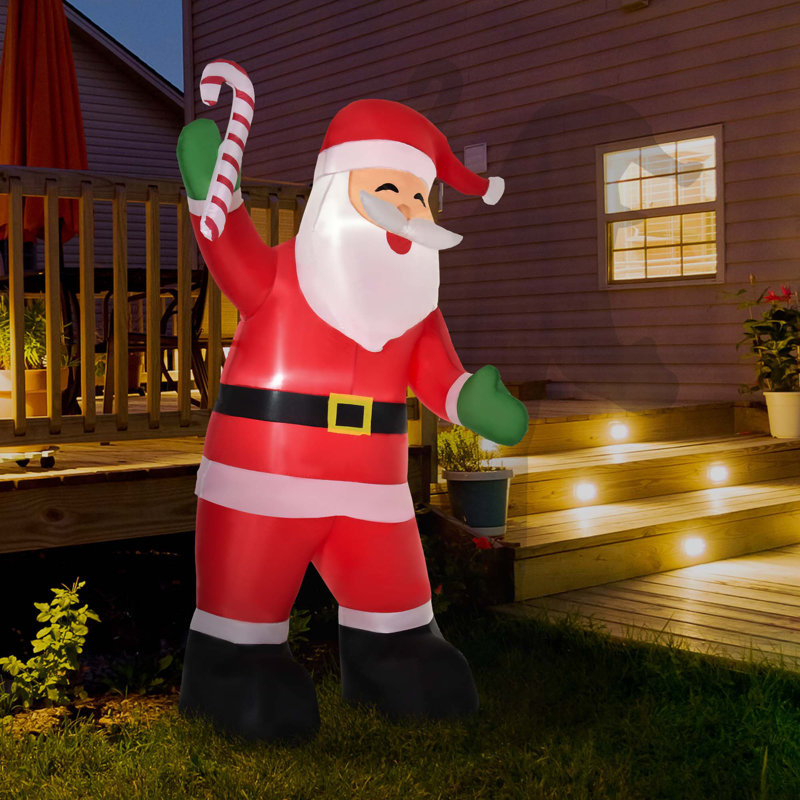 Décoration de Noël gonflable de Noël pour père Noël avec canne en bonbon, 8 pi, avec lumières DEL
