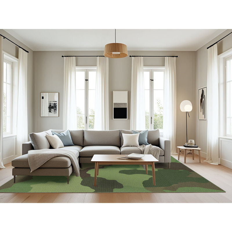 Tapis décoratif vert camouflage, Rectangle 8 pi x 10 pi