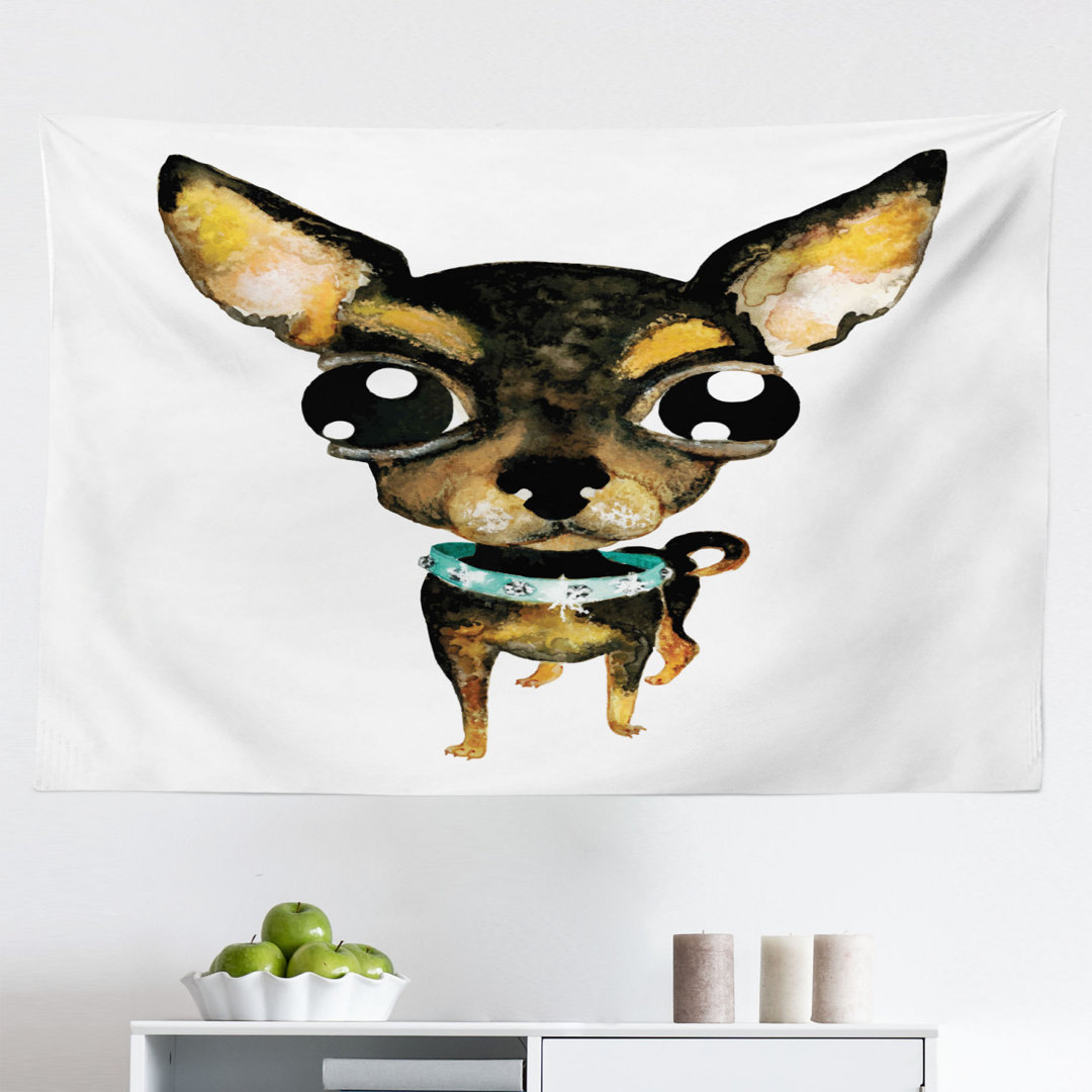 Wandbehang Kreative Aquarell Stil Malerei von Big Eyed Hund mit Edelstein Halsband