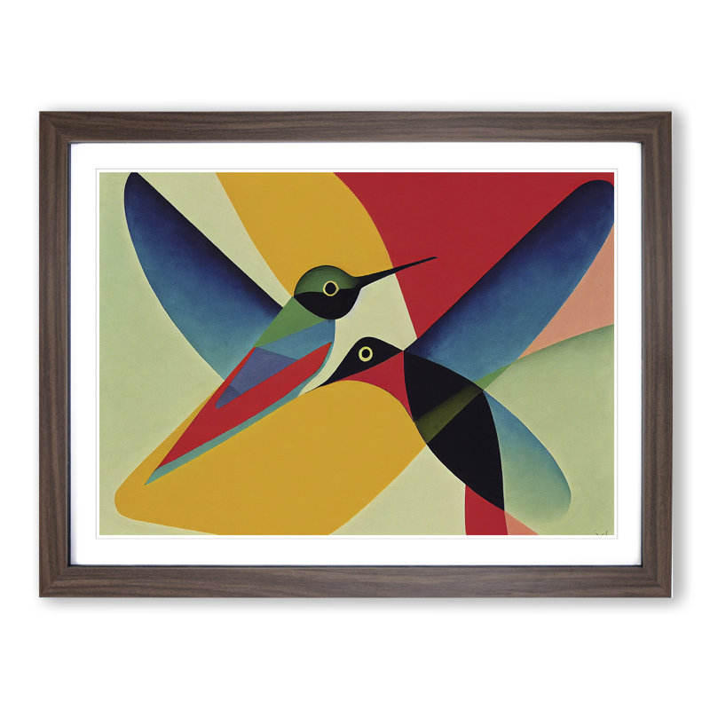 Abstract Hummingbirds Vol.1 1 Piece Single Picture Frame Wall Art, 34cm H x 46cm W x 2cm D, Walnut