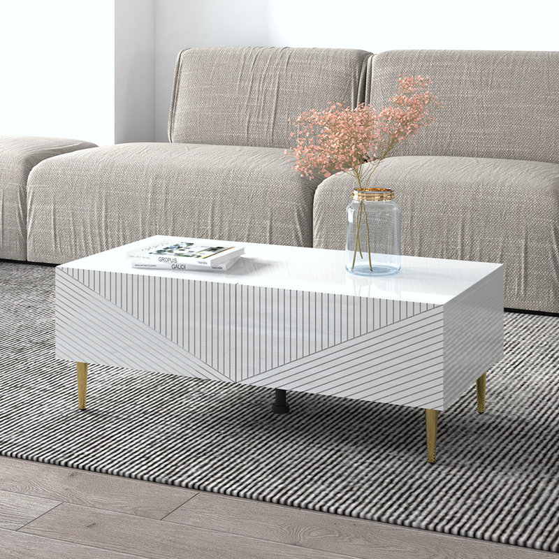 Table basse Glamour 15,8 po avec finition ultrabrillante, Blanc