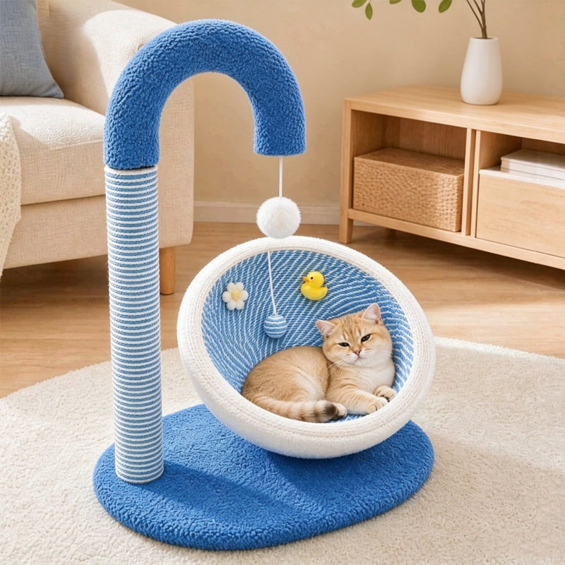Grand bol à griffer pour chat 26,77 po, lit à griffer pour chat multifonctionnel et chaise longue avec jouet interactif