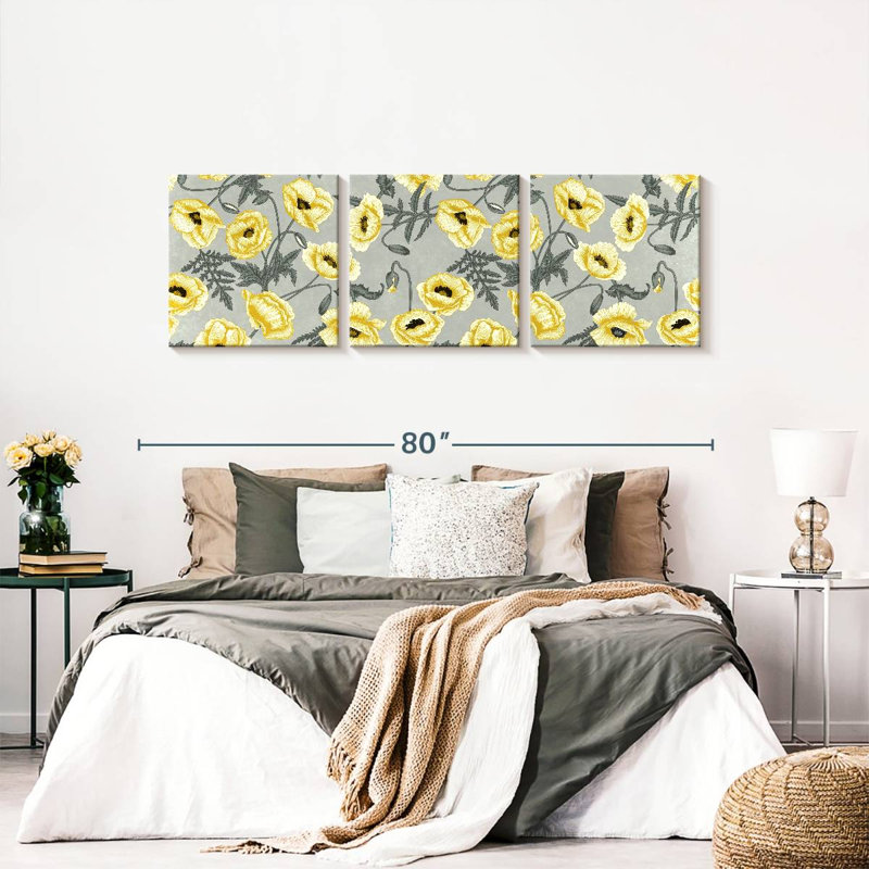 " Yellow Poppy Vines " by Blush And Blooms 3 - Pieces, 24" H x 74" W x 1.25" D
