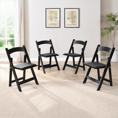 Ensemble de 4 chaises d'appoint pliantes rembourrées, sièges portatifs pour adultes peu encombrants, structure noire à coussins noirs pour la salle à manger