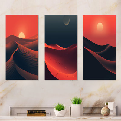 Désert horizon sur Mars planète I - ensemble de salon art mural en métal désertique de 3