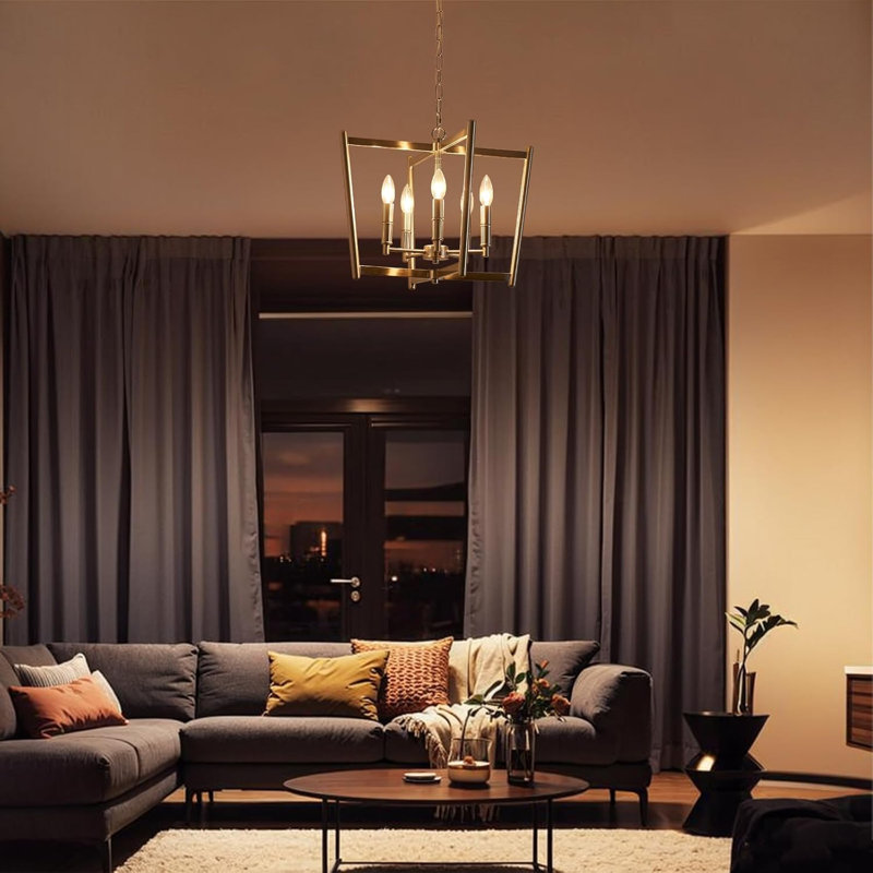 Modern Geometric Ceiling And Pendant Dual-Use Light Fixture, 5-Light Brushed Nickel Chandelier For Dining Room, Kitchen Island, Living Room, Entryway