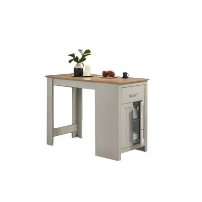 Table de salle à manger à hauteur de comptoir en chêne et blanc avec armoire et tiroir Alfonso