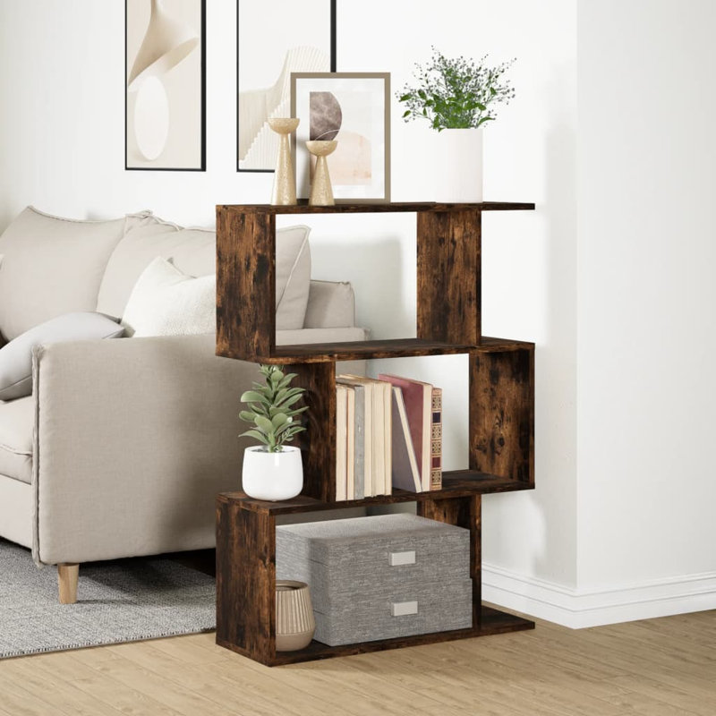 Sekai 70cm W Bookcase, (3 Shelves) 97cm H x 70cm W x 24cm D, Smoked Oak