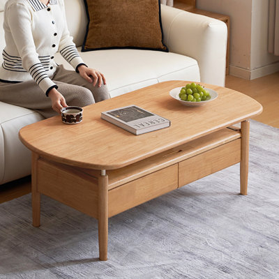 Oval-shaped solid wood coffee table living room