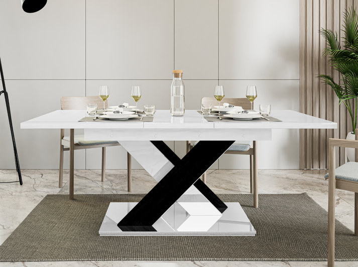 Extendable Dining Table, White High Gloss & Black High Gloss