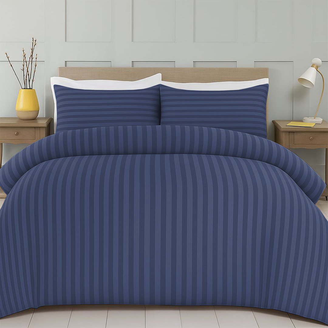 Striped Microfiber Duvet Cover Set, 4-Piece With Fitted Sheet & Pillowcases