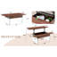 Table basse à plateau relevable avec finition grain de bois foncé et structure de pieds stable, pieds en verre trempé, solution de rangement utile